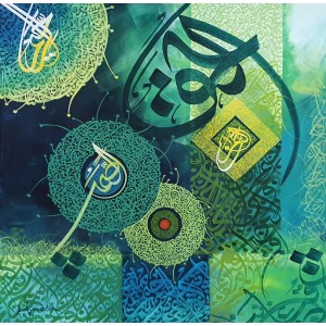Javed Qamar, 36 x 36 inch, Acrylic on Canvas, Calligraphy Painting, AC-JQ-238